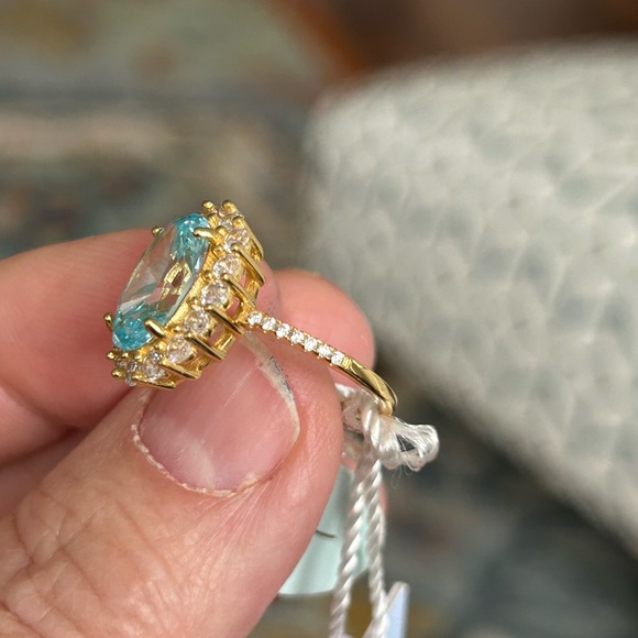 Beautiful sterling silver gold plated Blue crystal sterling silver, size 7 - Picture 5 of 8